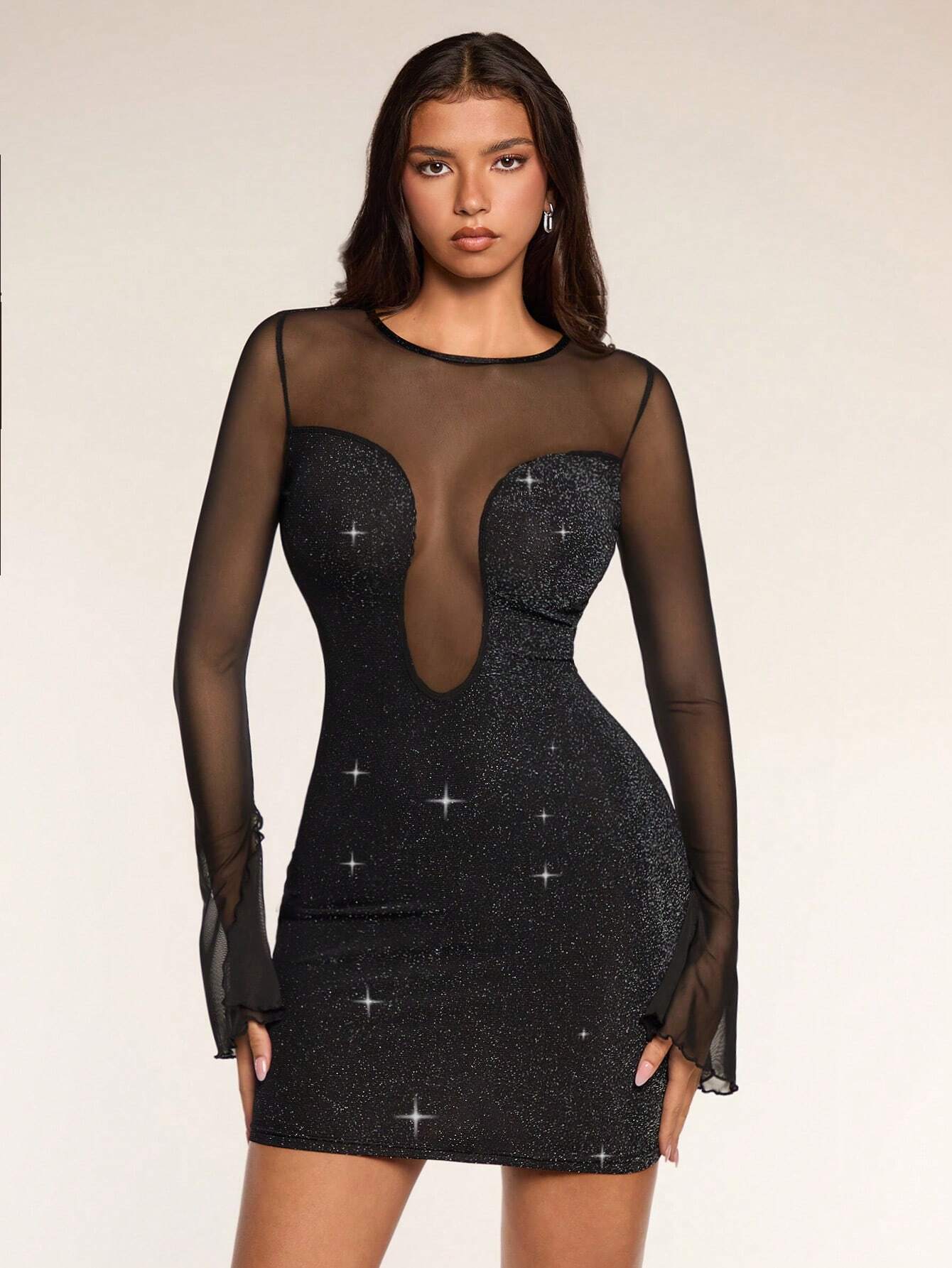 SHEIN Glamine Women Crew Neck Long Sleeve Dress