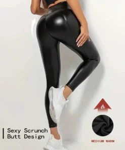 Alternative view of SHEIN PU Leather Leggings, Casual Daily Elastic Leggings, Women's Clothing