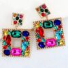 SHEIN Random Color Rhinestone Decor Square Drop Earrings