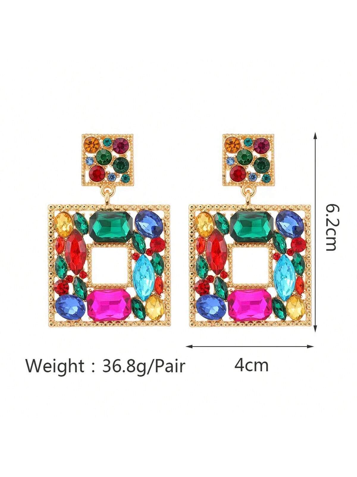 SHEIN Random Color Rhinestone Decor Square Drop Earrings - Image 4