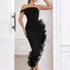 SHEIN Belle Asymmetrical Off Shoulder Dress With 3d Ruffle Decoration On The Hem