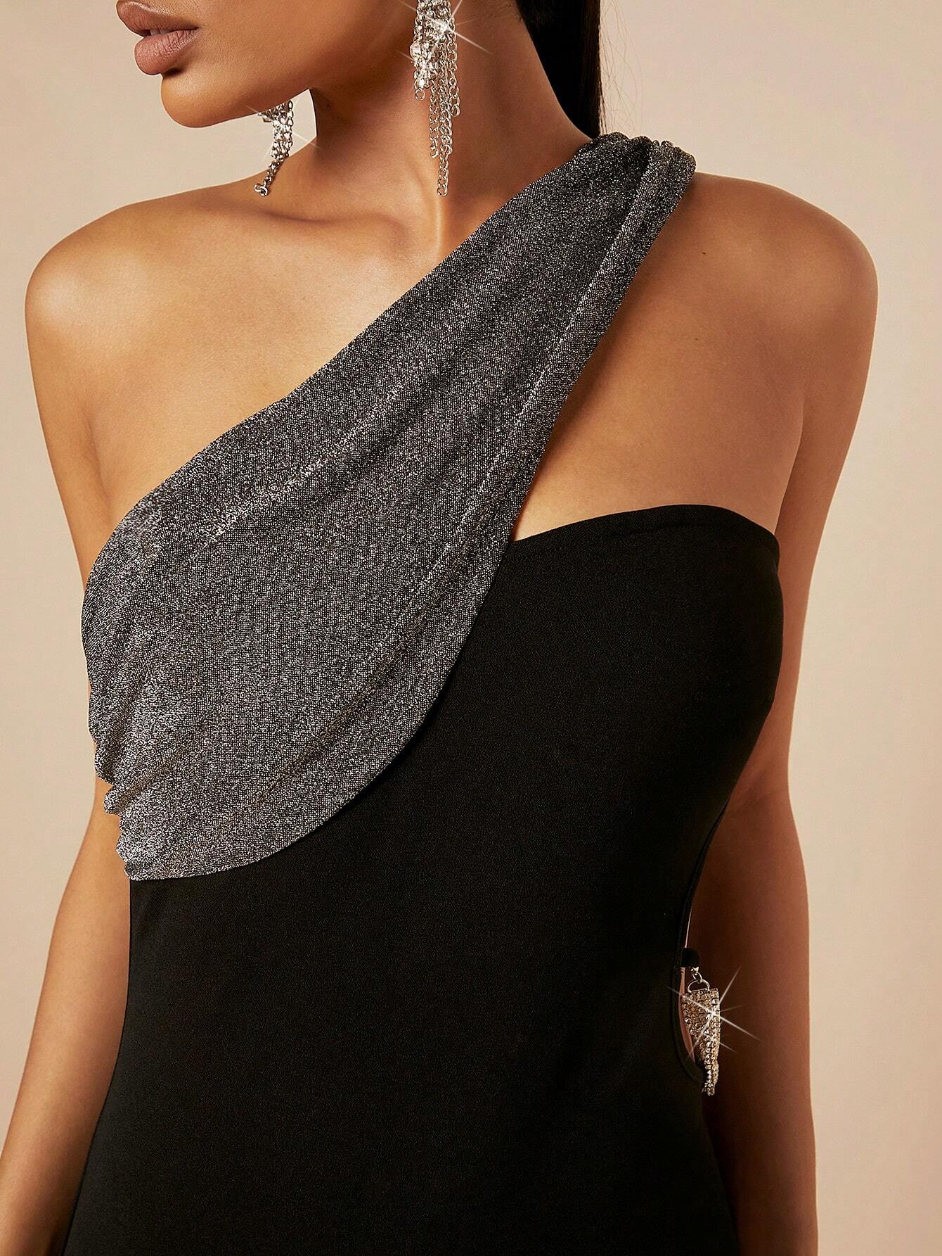 SHEIN Haute One Shoulder Rhinestone Detail Bodycon Dress - Image 4