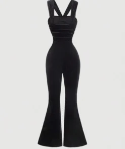 Alternative view of SHEIN MOD Black Color Cardigan With Simple Pleated Fitted Jumpsuit Flare Leg Pants, Casual Holiday Jumpsuit