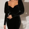SHEIN Privé Sweetheart Neck Gigot Sleeve Velvet Bodycon Dress