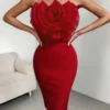 SHEIN Raffinéa Exaggerated 3d Flower Decor Strapless Bodycon Dress