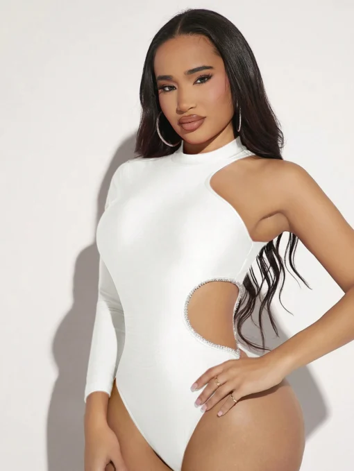 SHEIN SXY Women's One Shoulder Hollow Out Waist Bodysuit