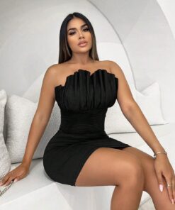 SHEIN SXY Women's Pleated Splice Strapless Bodycon Mini Dress