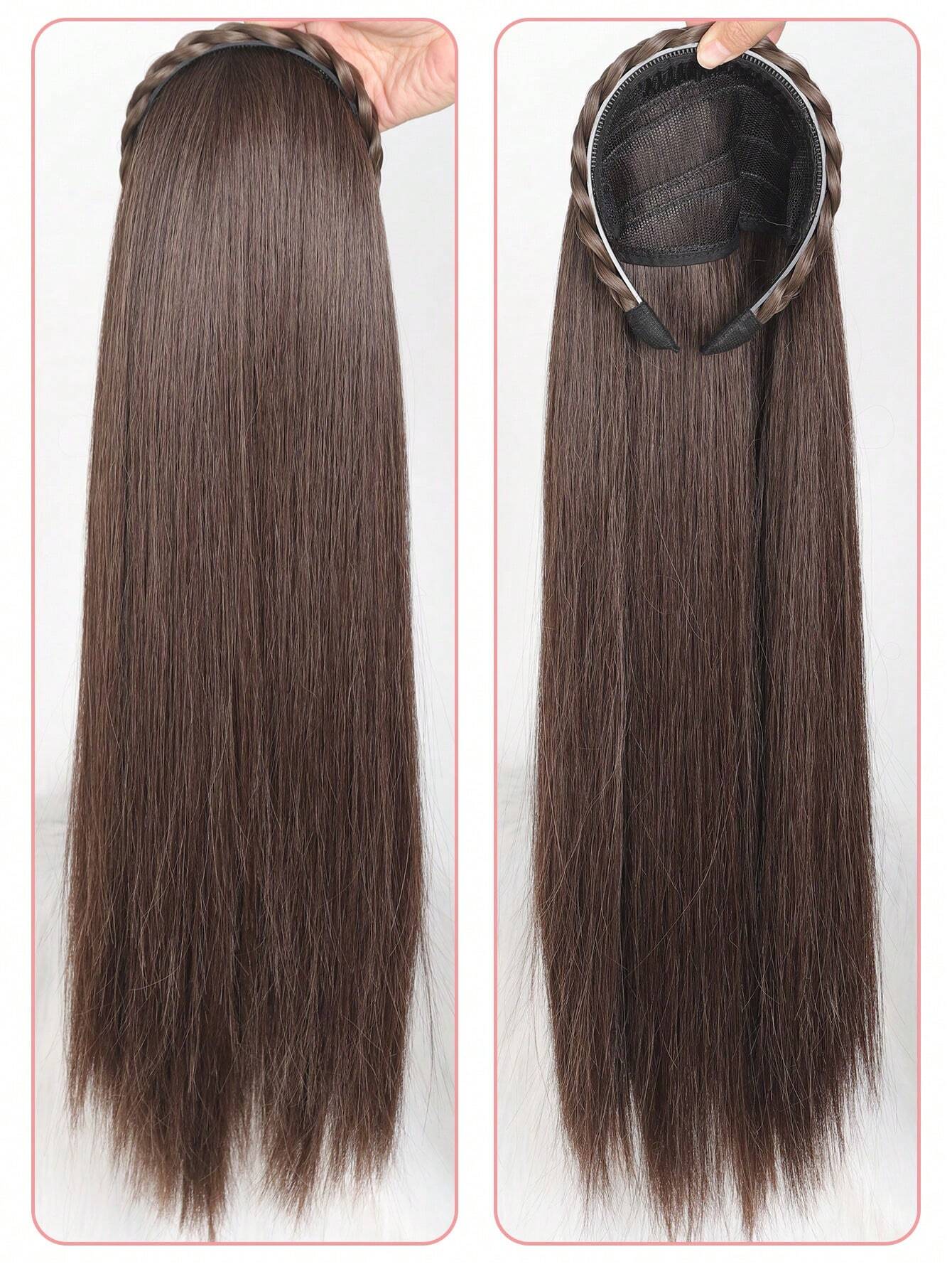 SHEIN Synthetic Long Straight Headband Half Wig Clip In Hair Extension Fluffy Natural False Blonde Black Brown - Image 2