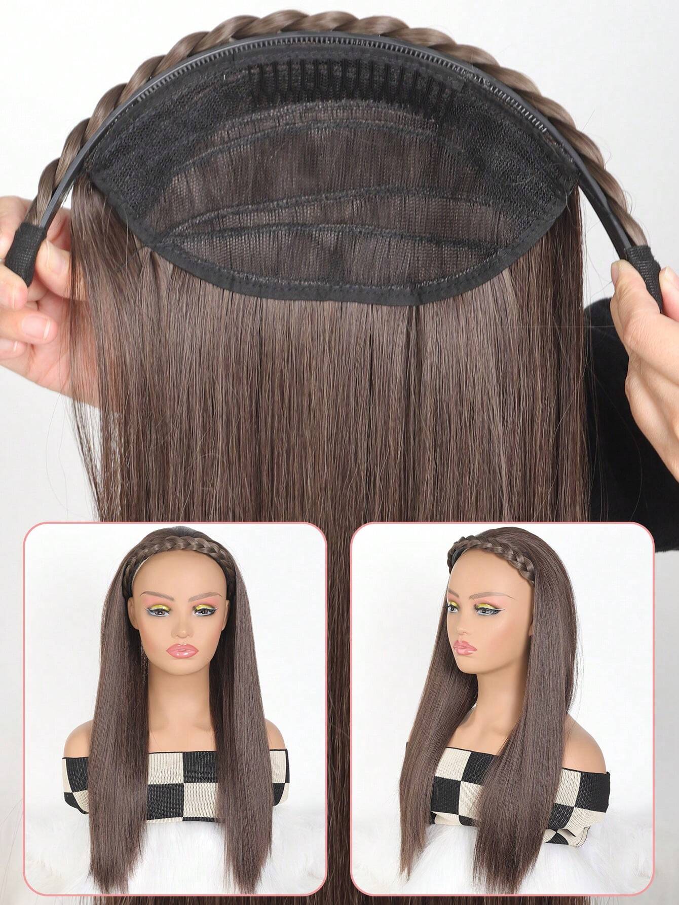 SHEIN Synthetic Long Straight Headband Half Wig Clip In Hair Extension Fluffy Natural False Blonde Black Brown - Image 3