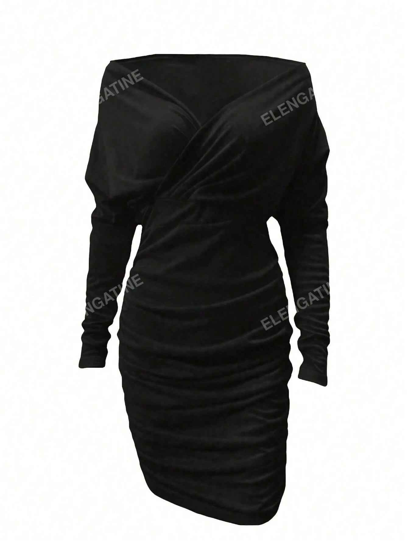 SHEIN Women's Pleated V-Neck Slim Fit Long Sleeve Midi Dress - Image 3