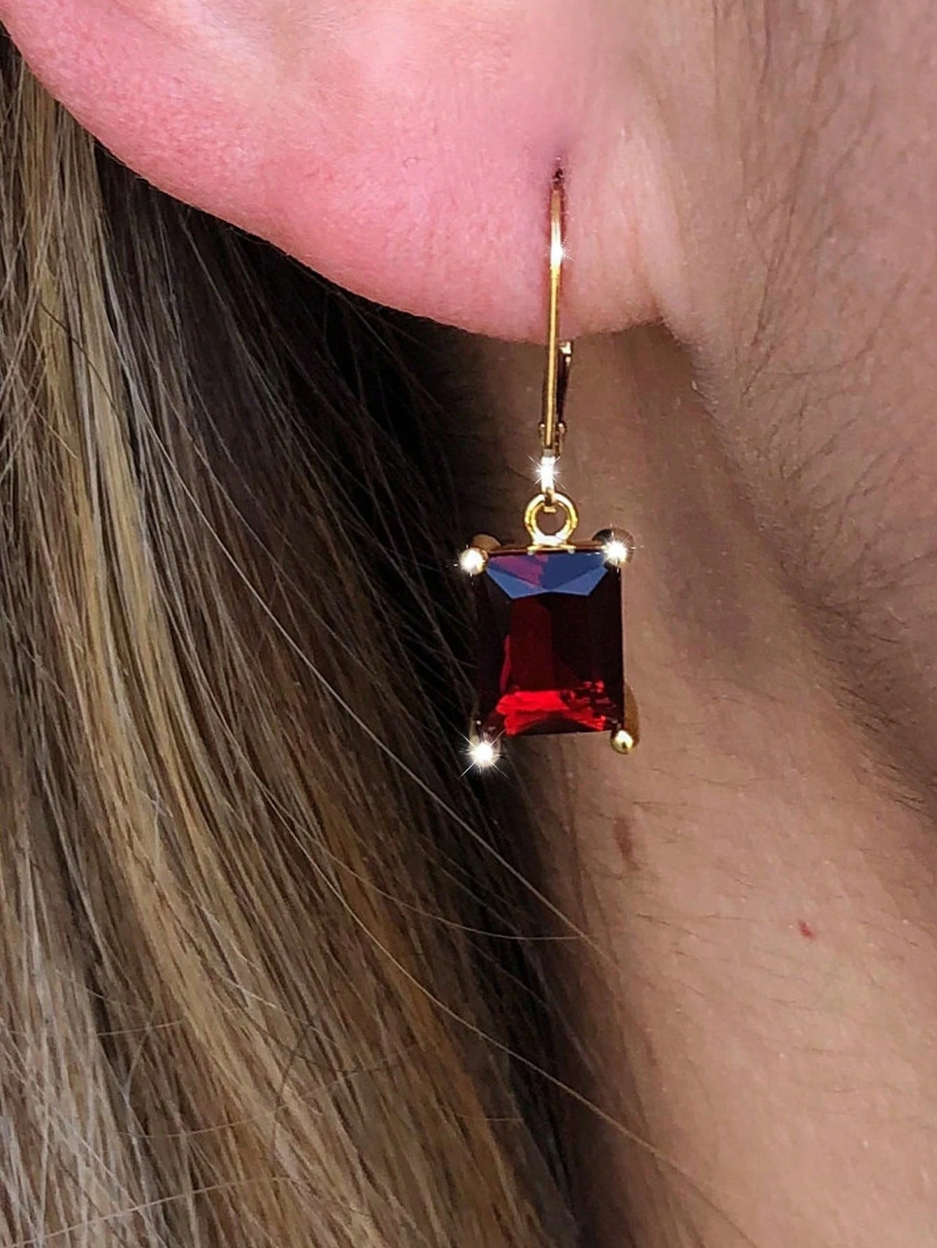 SHEIN 1 Pair Assorted Color (Purple/Green/Red/Blue) Women Fashion Dangle Earrings, Suitable For Daily Wear - Image 3