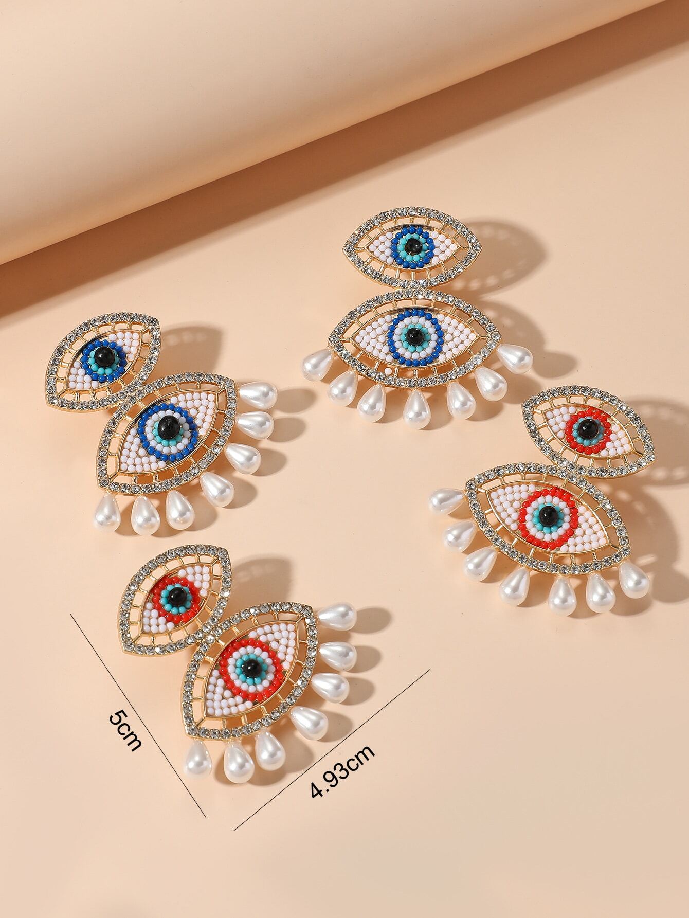 SHEIN 1pair Exaggerated Fashionable Eye-Shaped Imitation Faux Pearl Earrings - Image 2