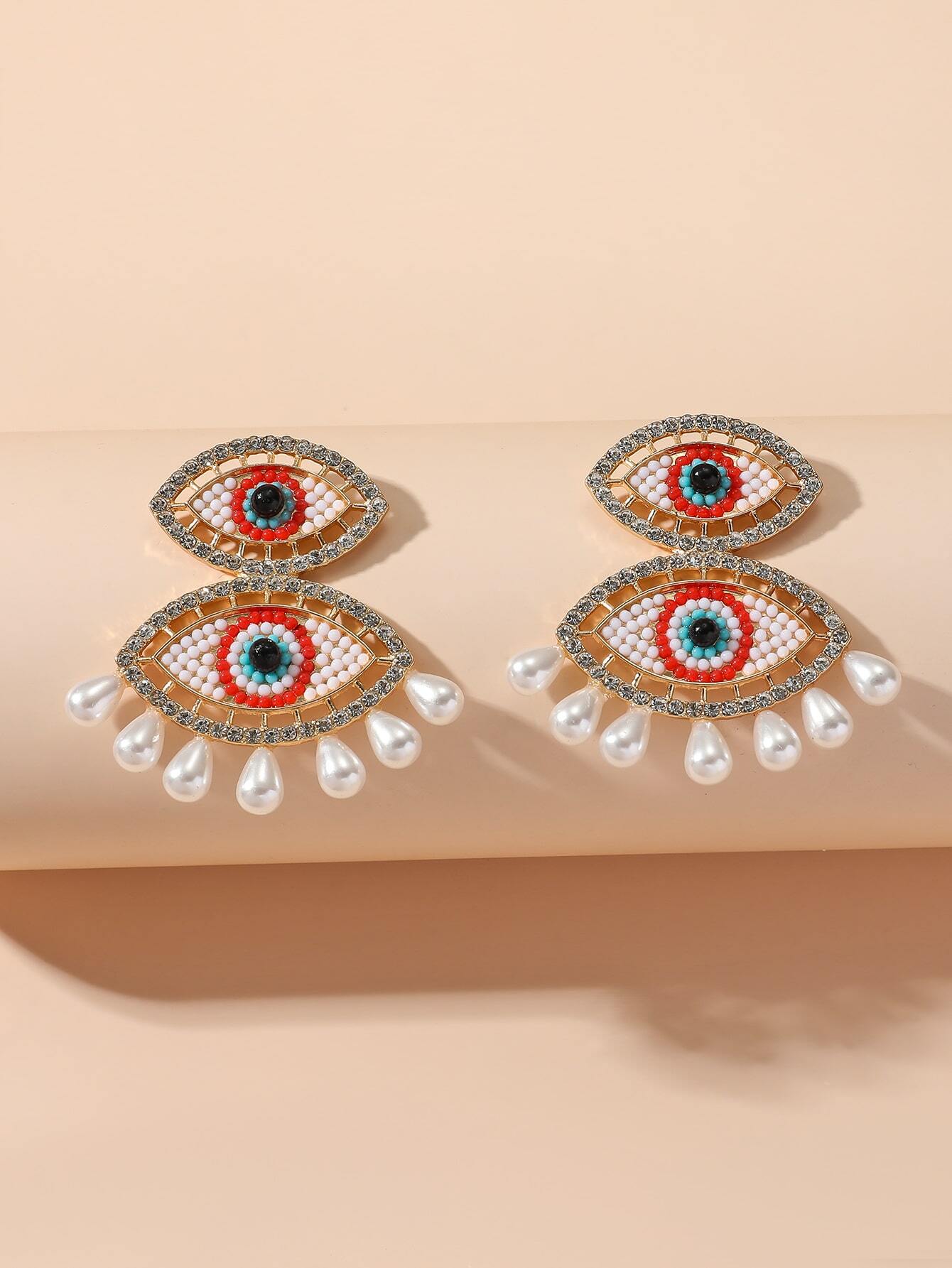 SHEIN 1pair Exaggerated Fashionable Eye-Shaped Imitation Faux Pearl Earrings - Image 3