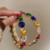 SHEIN 1pair Glamorous Zinc Alloy Random Color Rhinestone Decor Hoop Earrings For Women For Party