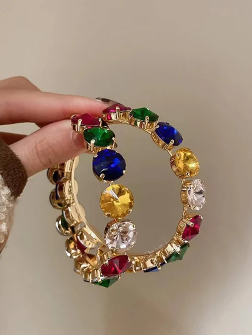 SHEIN 1pair Glamorous Zinc Alloy Random Color Rhinestone Decor Hoop Earrings For Women For Party