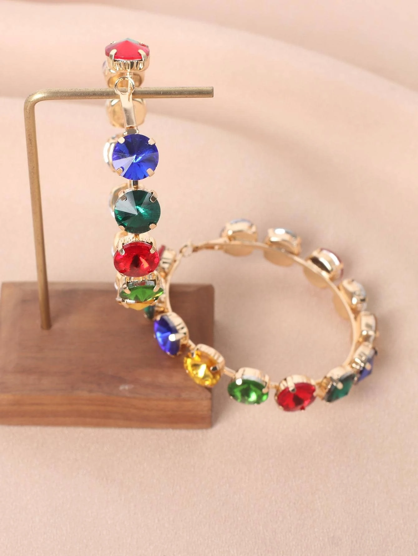 SHEIN 1pair Glamorous Zinc Alloy Random Color Rhinestone Decor Hoop Earrings For Women For Party - Image 2