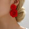SHEIN 1pair Red Color Fashionable Exaggerated 3d Flower Pendant