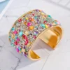 SHEIN 1pc Boho Colorful Stone Rhinestone Inlaid Cuff Bangle For Women For