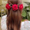 SHEIN 3pcs Vintage Velvet Artificial Rose Flower Set, Can Be Used As Hair Clip Or Brooch