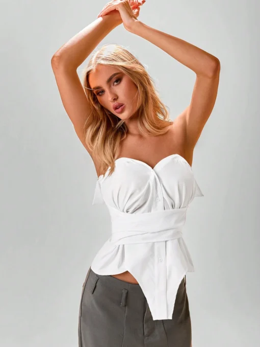 SHEIN Aloruh Ladies' Solid Color Simple Style Everyday Tube Top Shirt
