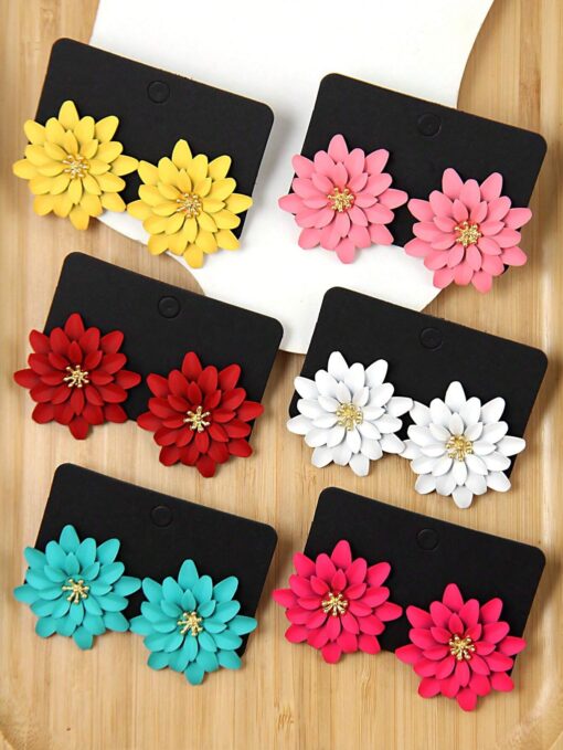 SHEIN Betykuku 6pairs Bohemian Style Colorful Metal Flower Stud Earrings Set