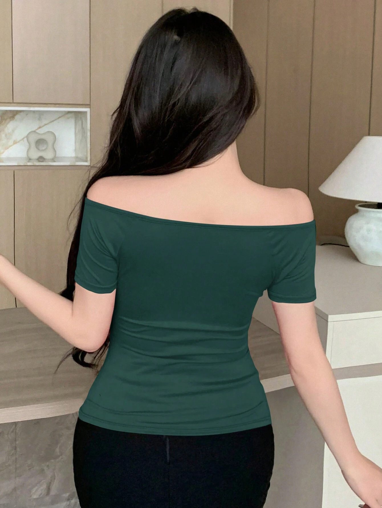 SHEIN DAZY Summer Casual Solid Color Wrap Short Sleeve T-Shirt - Image 2