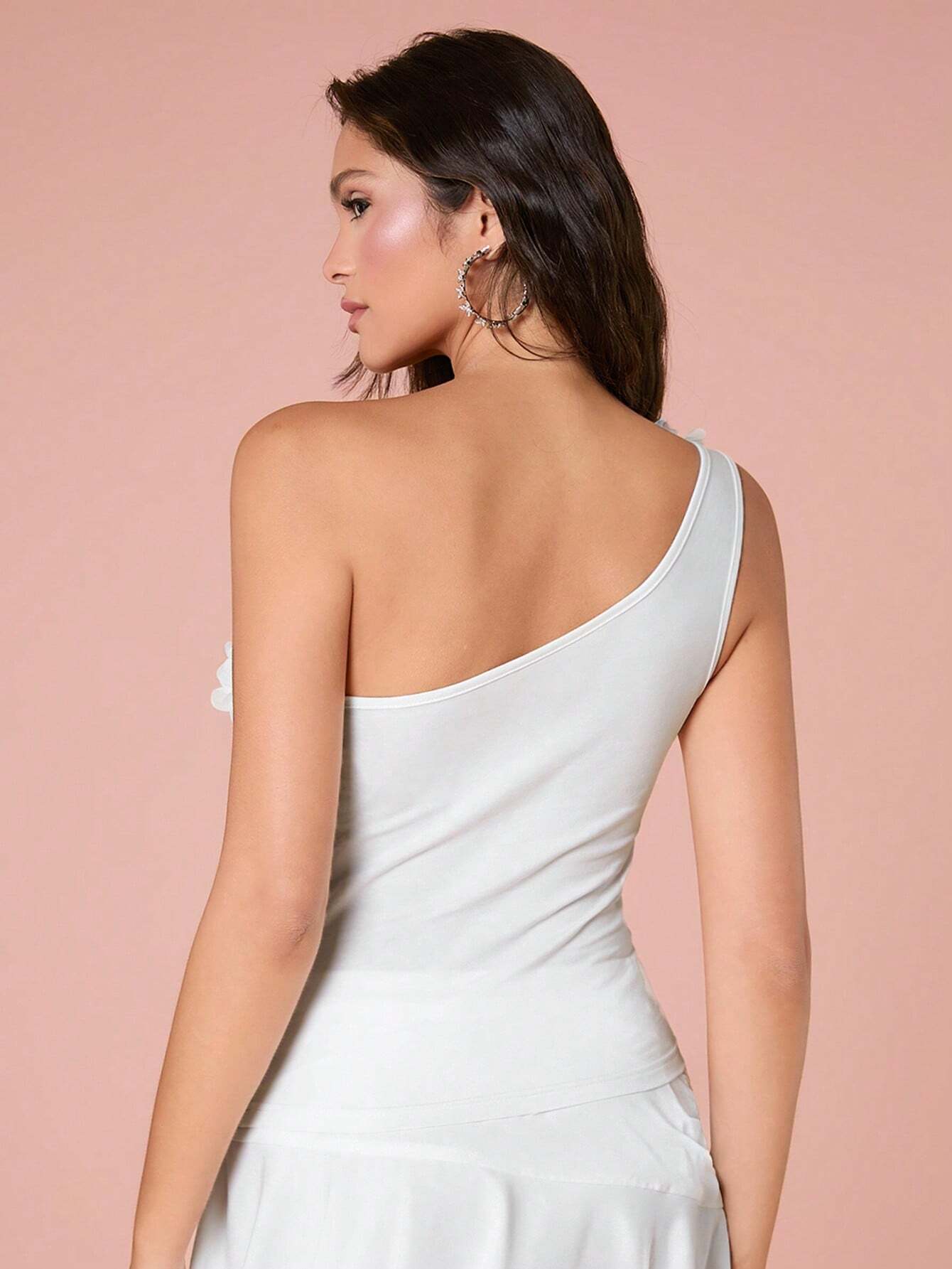 SHEIN Enchnt Ladies' Solid Color Simple One Shoulder Top With Lace Trim, Summer - Image 2