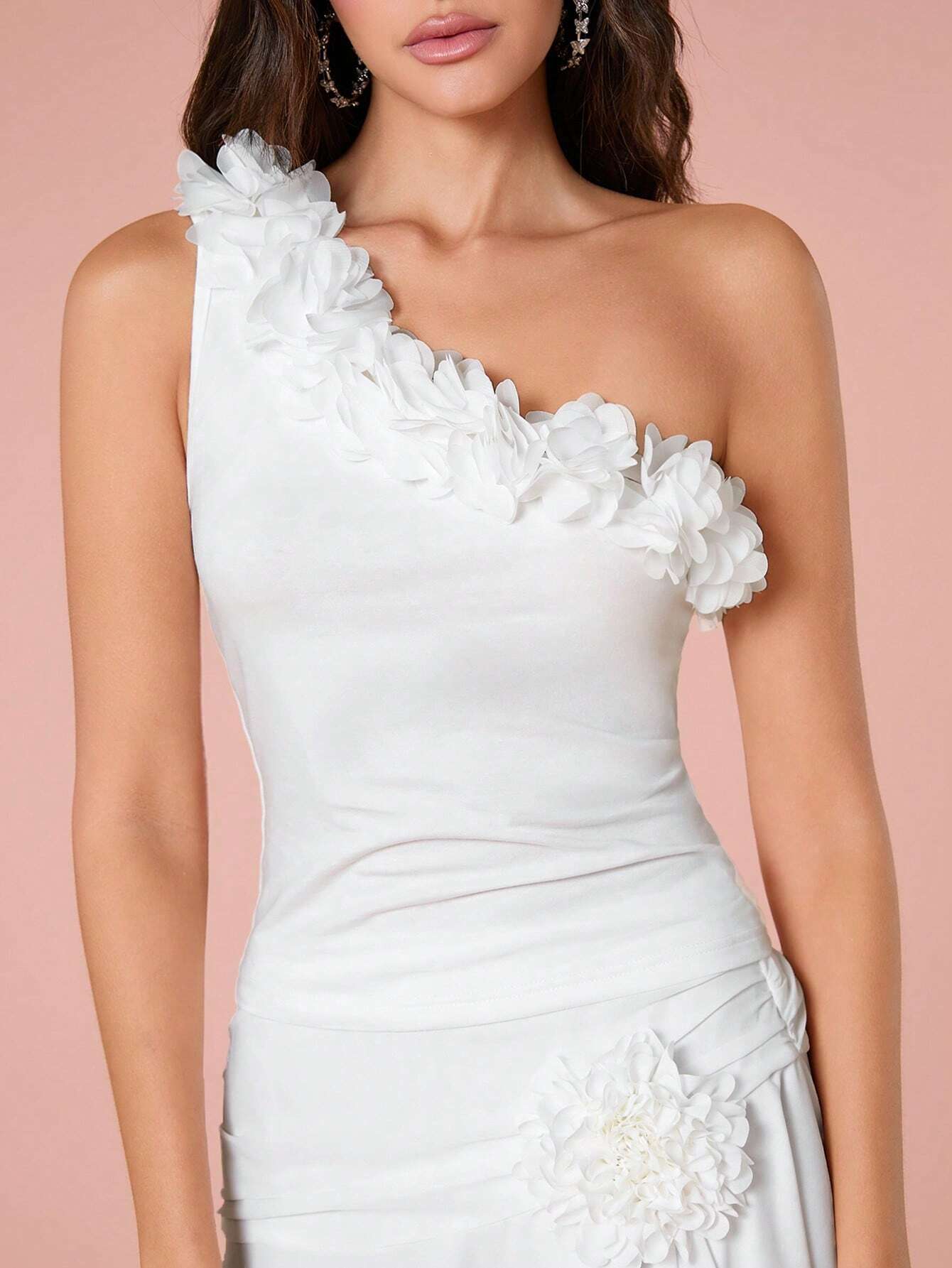 SHEIN Enchnt Ladies' Solid Color Simple One Shoulder Top With Lace Trim, Summer - Image 4