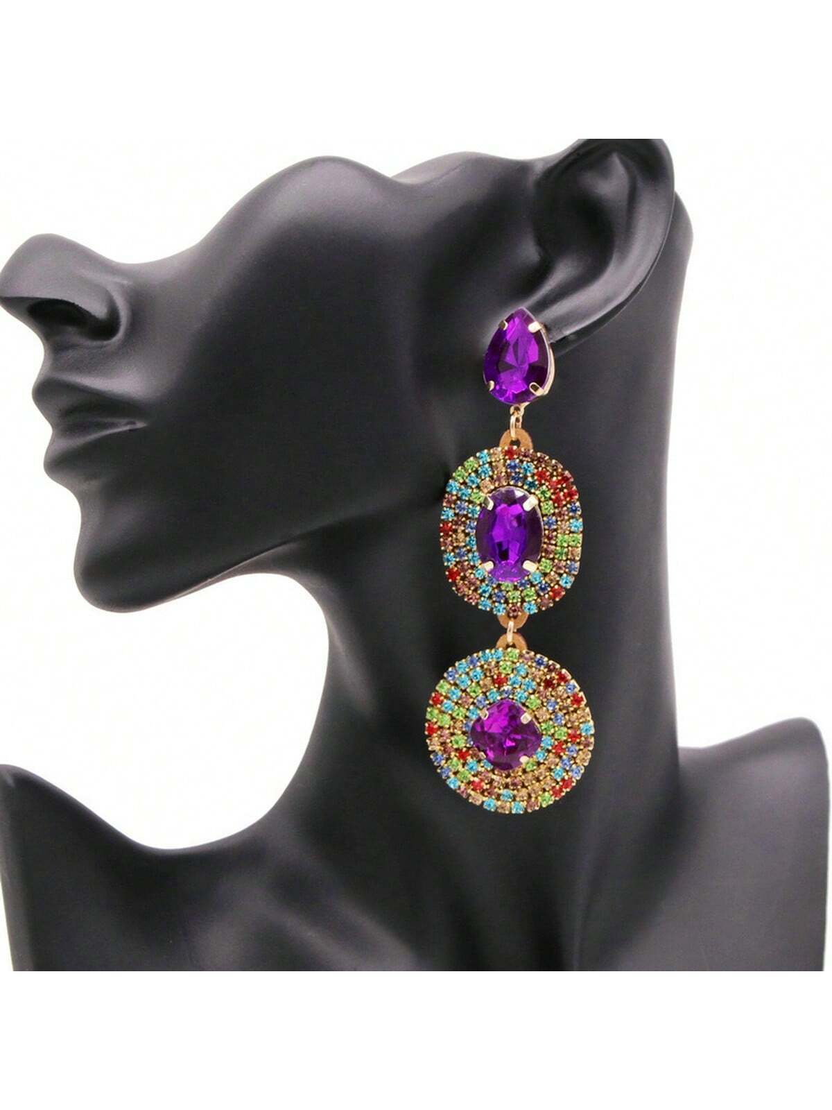 SHEIN New Fashion Luxury Crystal Pendant Earrings For Women Colorful Rhinestone Earrings Big Pendant