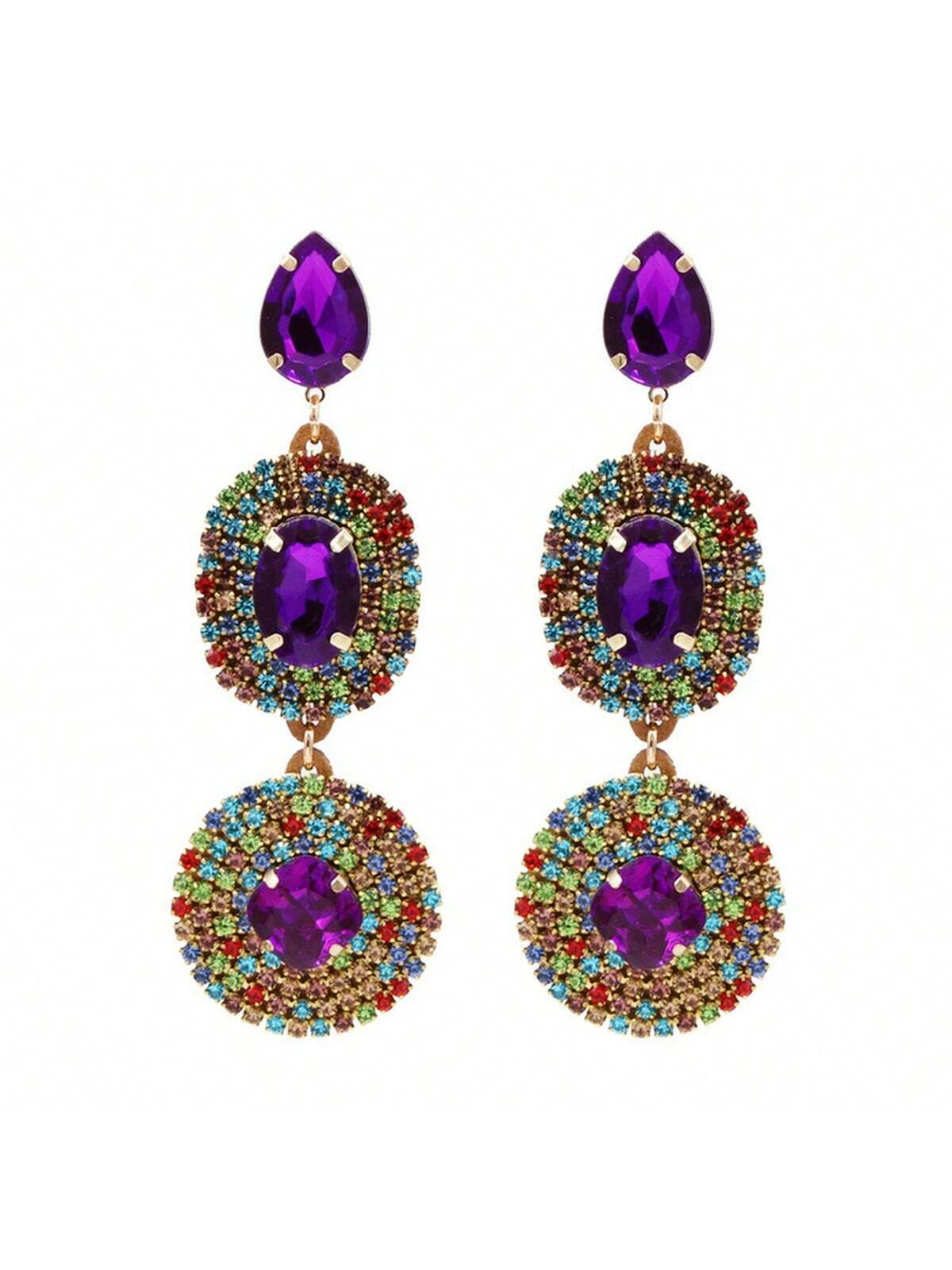 SHEIN New Fashion Luxury Crystal Pendant Earrings For Women Colorful Rhinestone Earrings Big Pendant - Image 2