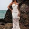 SHEIN Opulessa Solid Color Knit Fitted Bandeau Top With Floral 3D Decor For Ladies, Vacation