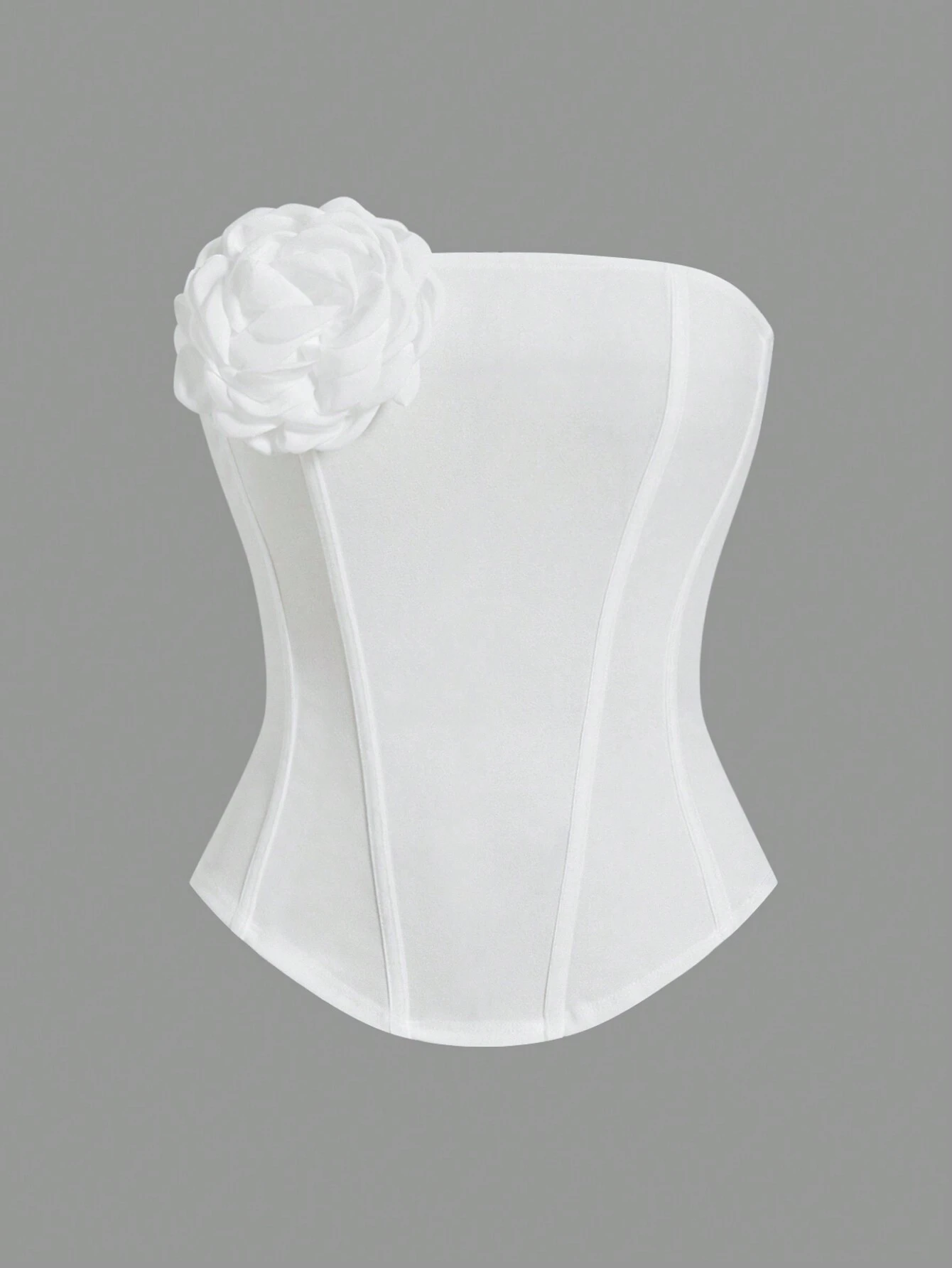 SHEIN Opulessa Solid Color Knit Fitted Bandeau Top With Floral 3D Decor For Ladies, Vacation - Image 2