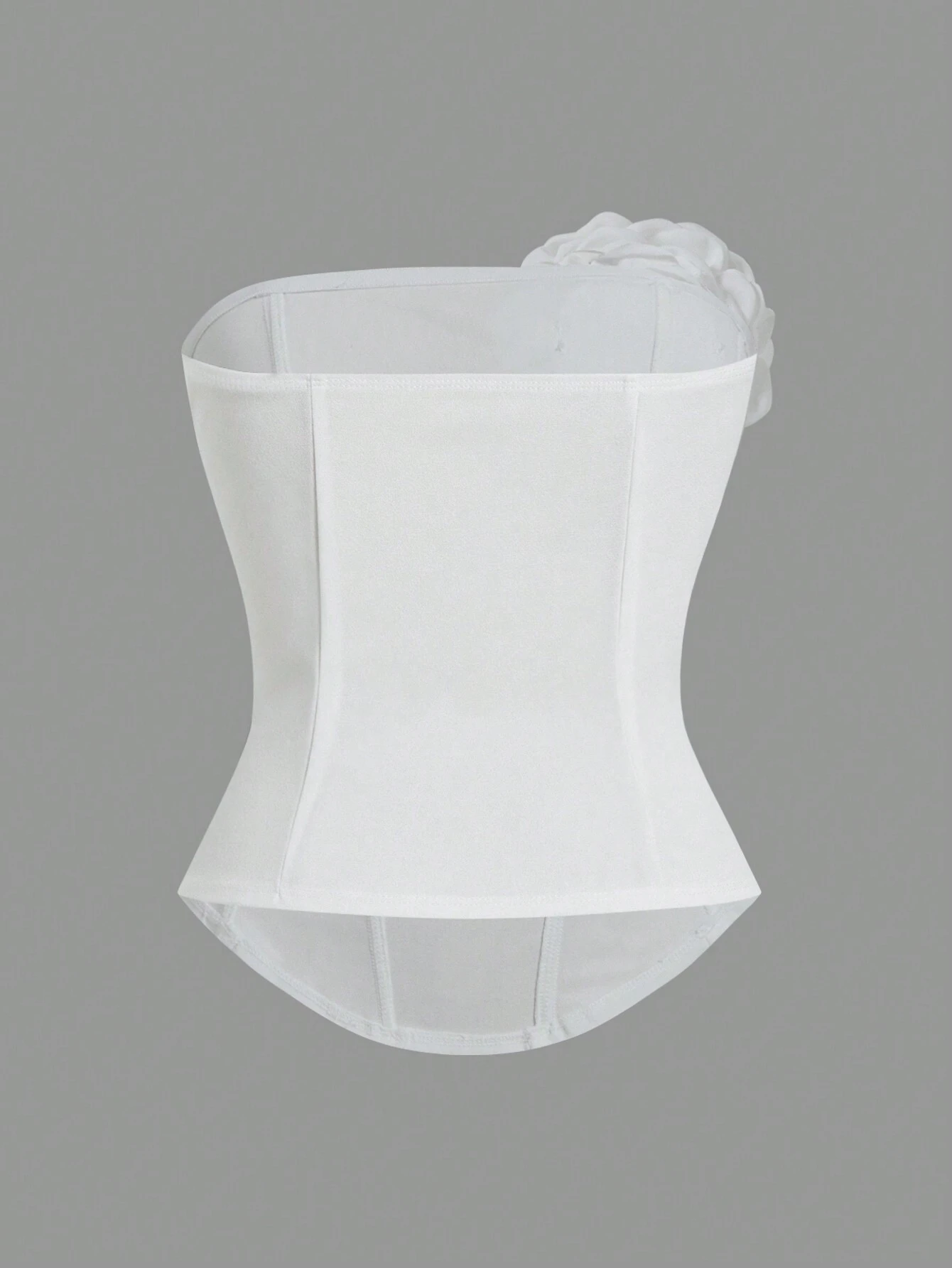 SHEIN Opulessa Solid Color Knit Fitted Bandeau Top With Floral 3D Decor For Ladies, Vacation - Image 3