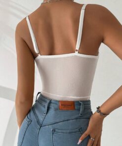 Alternative view of SHEIN Allurite Sparkly Mesh Splice Lace-Up Strap Bodysuit