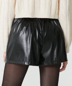 Alternative view of SHEIN EZwear Black Solid Knot Waist Pu Shorts
