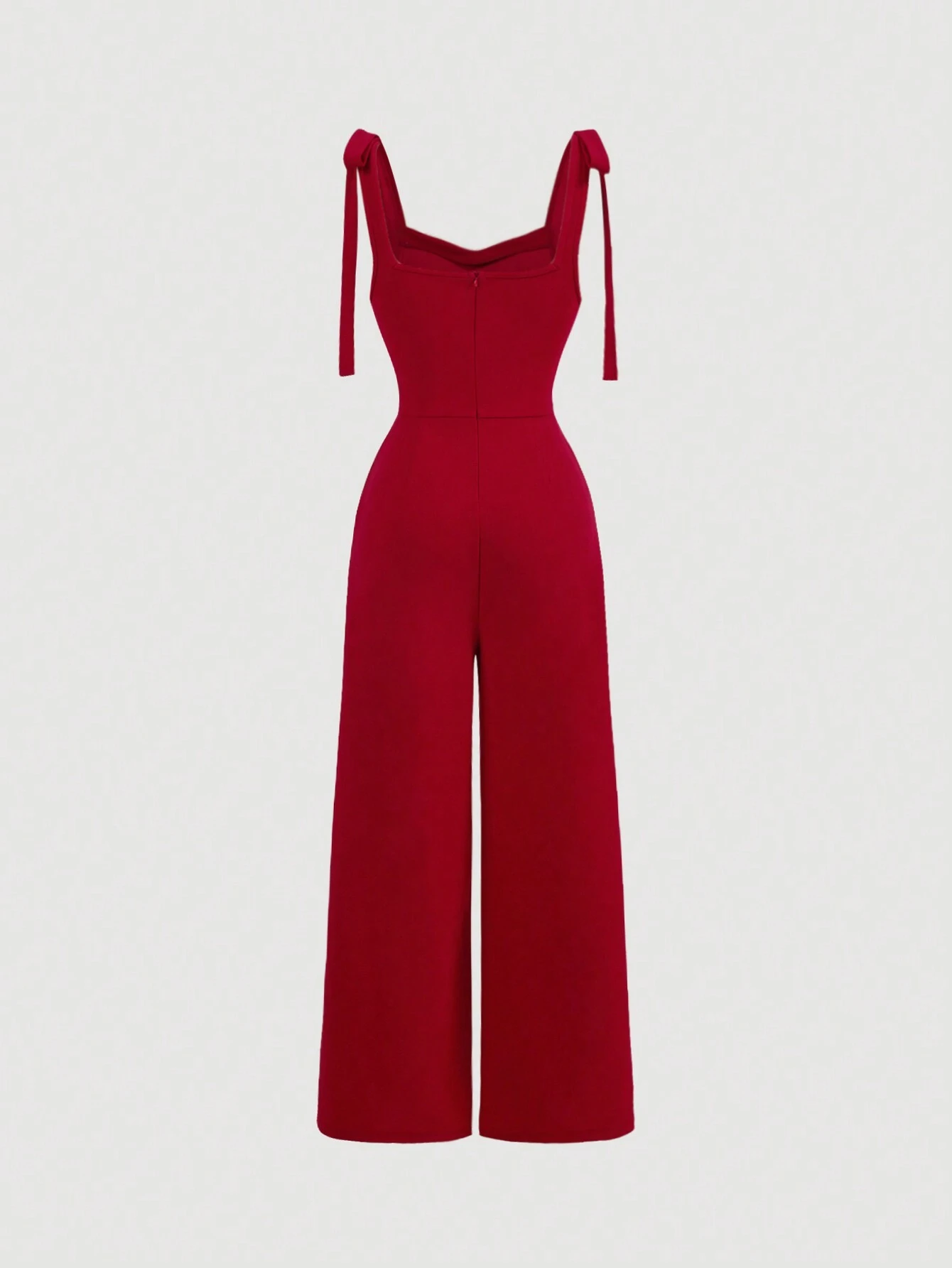 SHEIN MOD Red Suspender Front Tie Straight Pants, Christmas Clothing, Autumn And Winter Jumpsuits, Elegant Clothing, Party Jumpsuits, Date Clothing - Image 2
