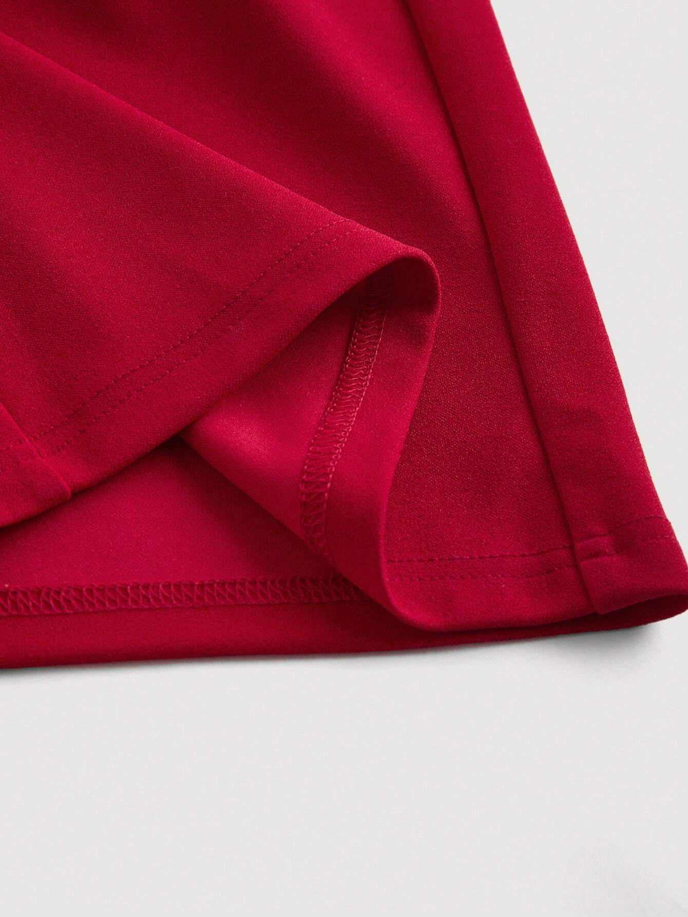 SHEIN MOD Red Suspender Front Tie Straight Pants, Christmas Clothing, Autumn And Winter Jumpsuits, Elegant Clothing, Party Jumpsuits, Date Clothing - Image 4