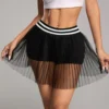 SHEIN MOOSTA Women's Summer Fashion Contrast Color Striped See-Through Mesh Contrast Skirt Shorts