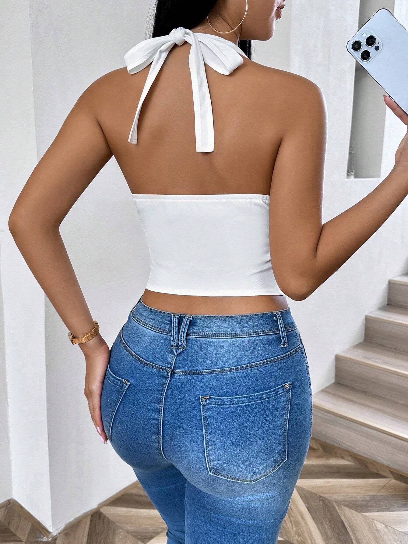 SHEIN Raffinéa White Asymmetrical High-End Elegant 3D Floral Sleeveless Short Vest Jacket - Image 2