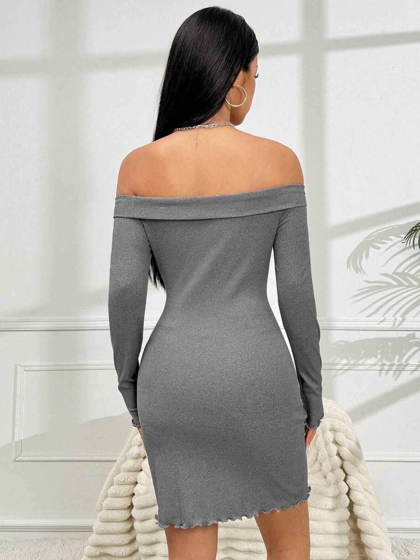 SHEIN Raffinéa Women's Elegant Off-Shoulder Long Sleeve Fitted Dress, Spring & Summer - Image 2