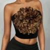 SHEIN Slayr Women Animal Print Floral Decor Bandeau Crop Top