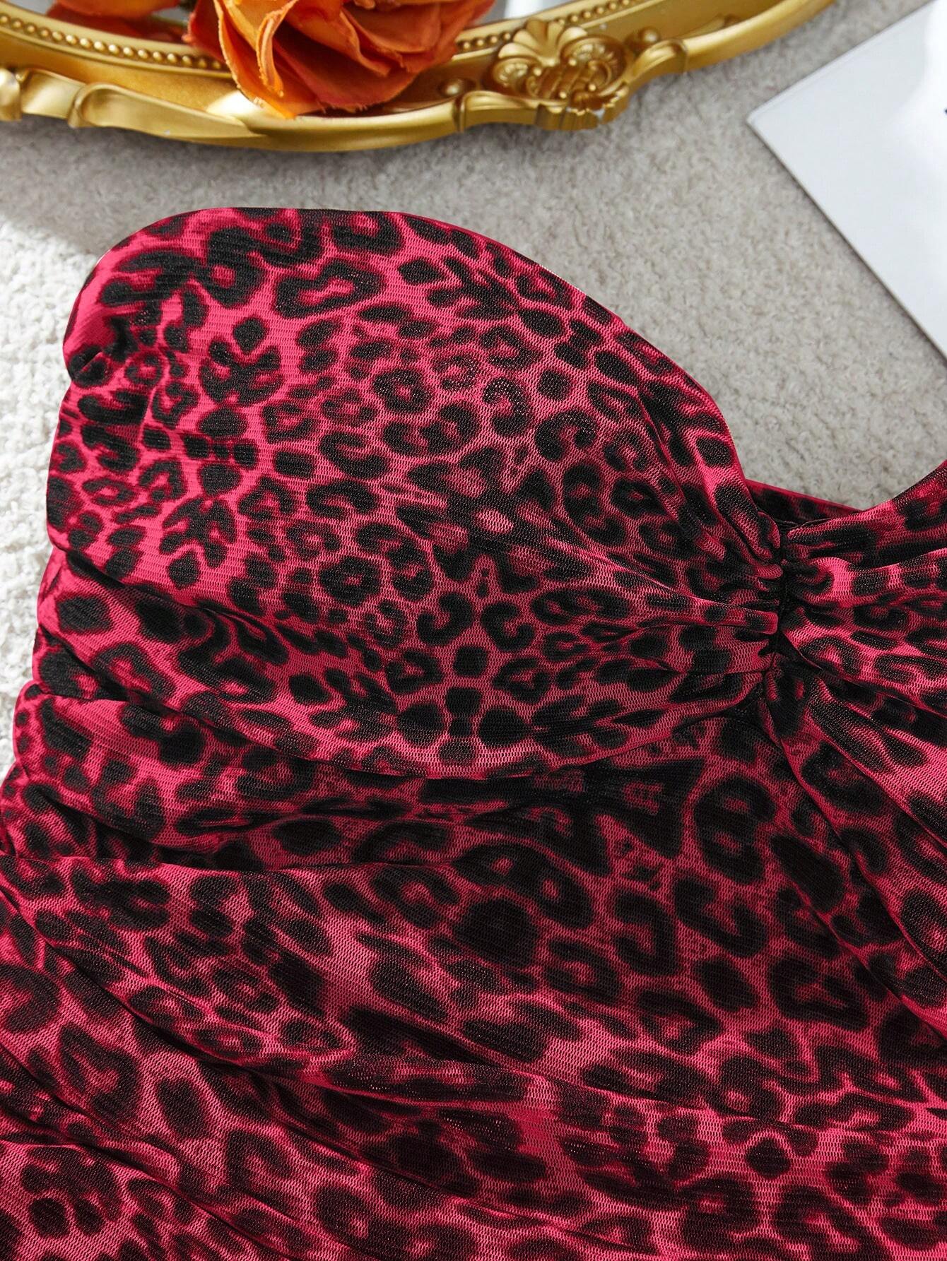 SHEIN VCAY Ladies' Casual Knit Mesh Leopard Print Fitted Camisole Top - Image 3