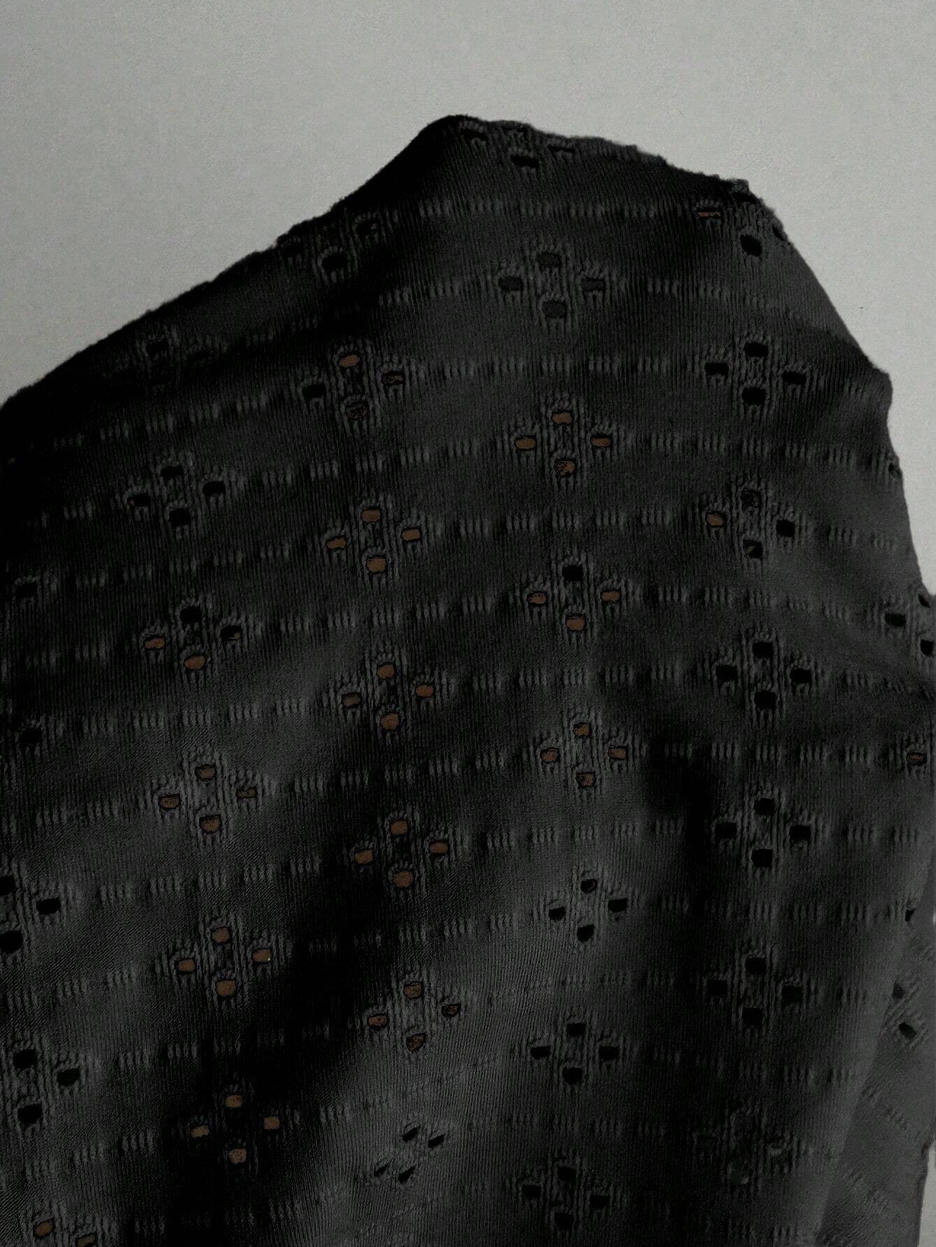 SHEIN VCAY Summer Solid Color Pleated Hollow Out Embroidery Knotted Wide Strap Sleeveless Bodysuit - Image 4