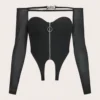 SHEIN X KeniaOs SHEIN ICON Off Shoulder Zip Up Asymmetrical Hem Crop Top
