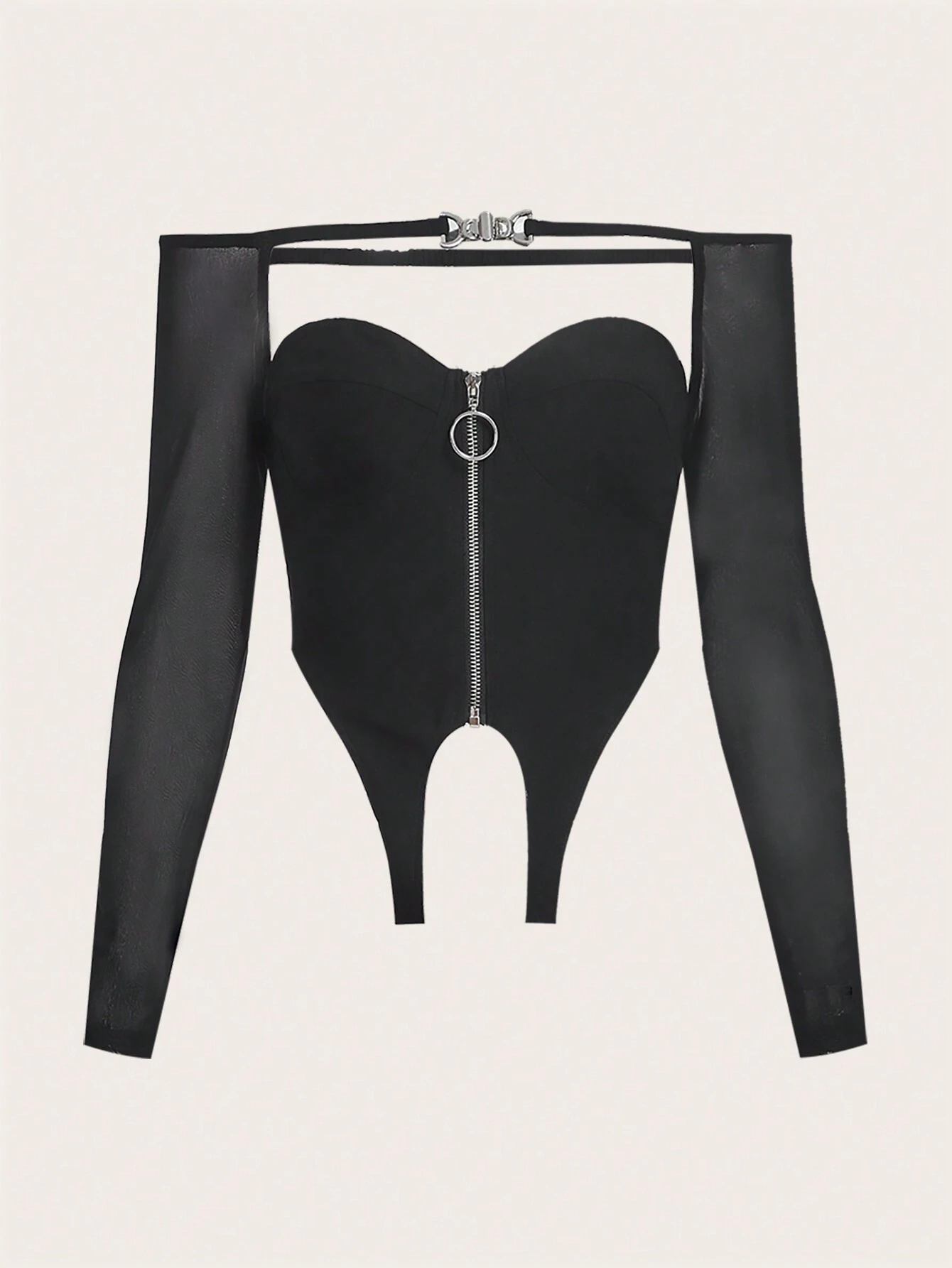 SHEIN X KeniaOs SHEIN ICON Off Shoulder Zip Up Asymmetrical Hem Crop Top