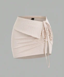 SHEIN Sweetro Solid Color Drawstring Ruffle Waist Combined A-Line Skirt Y2K Outfit Mini Short Women Outfit