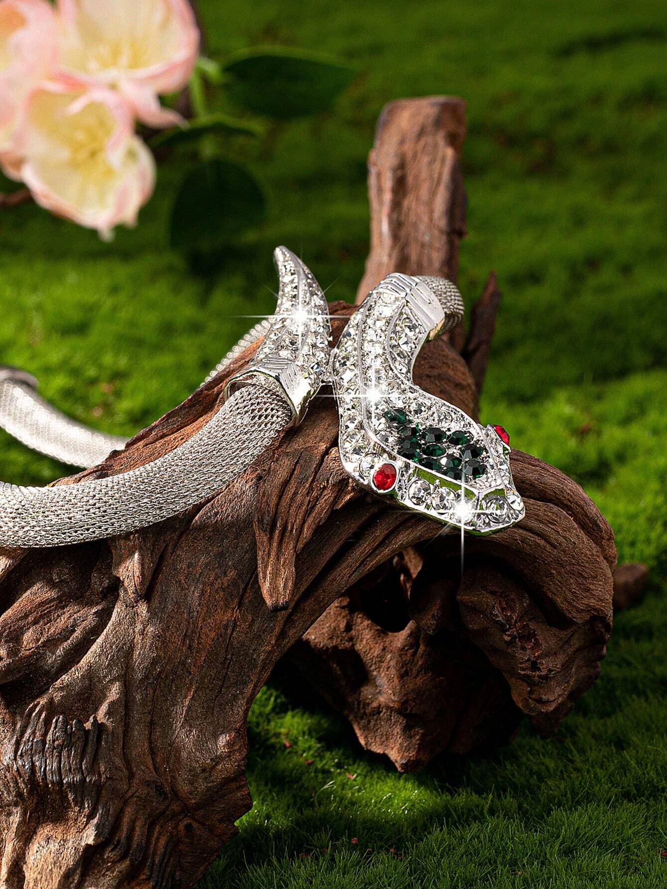 SHEIN 1pc European And American Fashionable & Versatile Serpent Full Of Diamond Inlaid Choker Necklace - Image 2