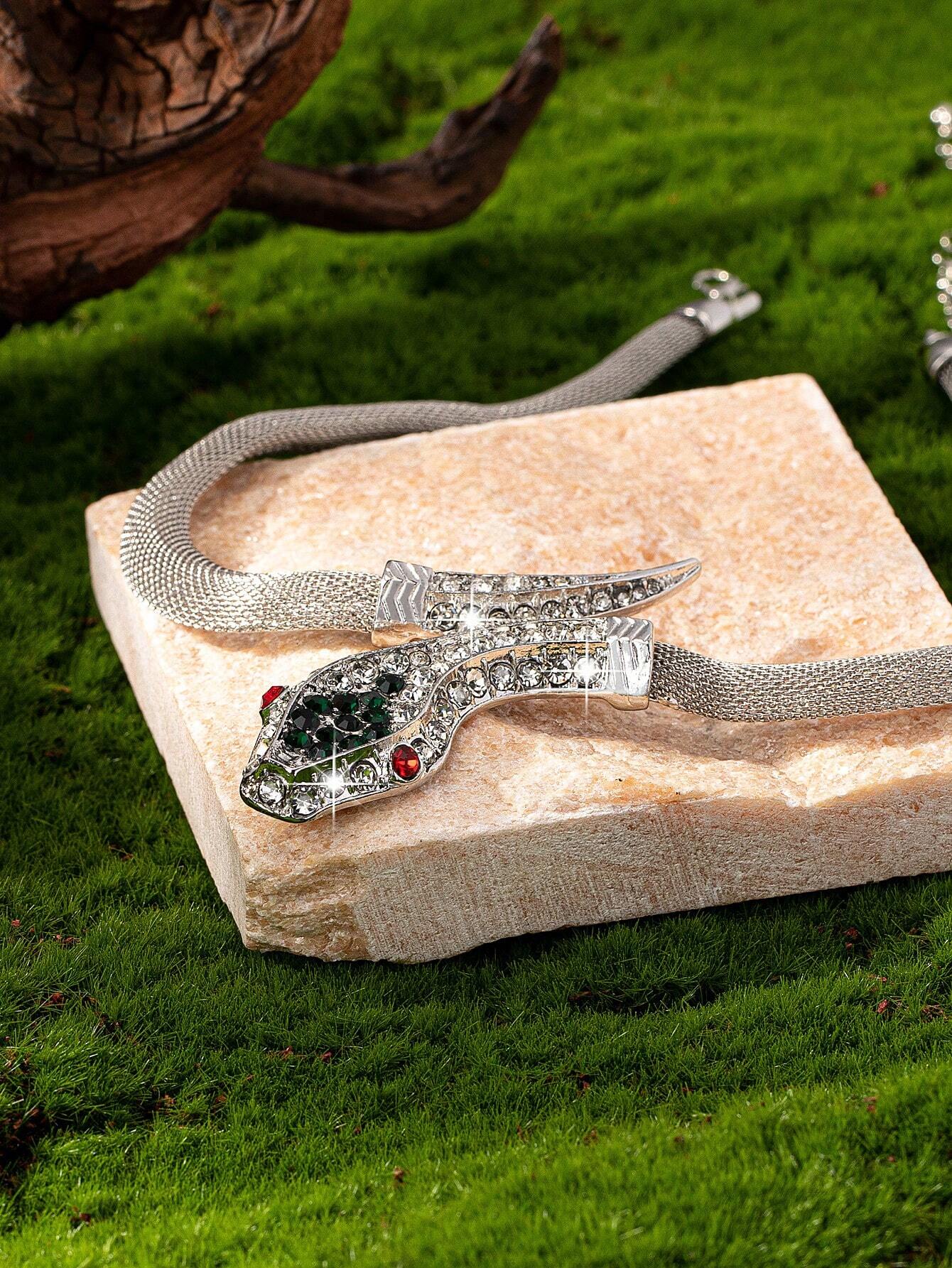 SHEIN 1pc European And American Fashionable & Versatile Serpent Full Of Diamond Inlaid Choker Necklace - Image 3