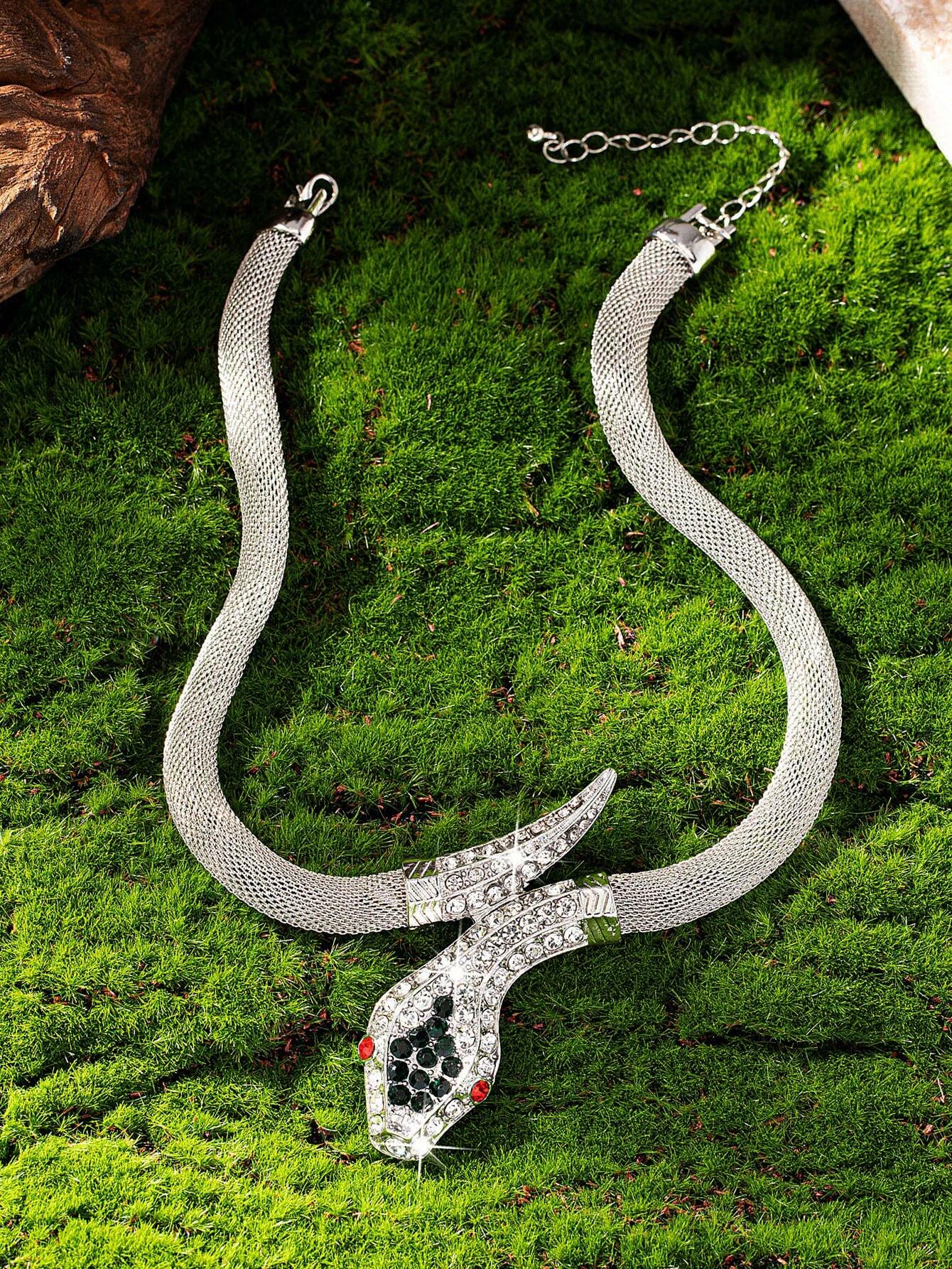 SHEIN 1pc European And American Fashionable & Versatile Serpent Full Of Diamond Inlaid Choker Necklace - Image 4