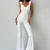 SHEIN Aloruh White Jumpsuit For Women With 3D Flower, Tight-Fitting And Floor-Length